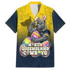 Personalized North Queensland Cowboys Hawaiian Shirt Easter Mascot - Colorful Eggs Cartoon Style