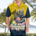 Personalized North Queensland Cowboys Hawaiian Shirt Easter Mascot - Colorful Eggs Cartoon Style