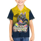 Personalized North Queensland Cowboys Hawaiian Shirt Easter Mascot - Colorful Eggs Cartoon Style