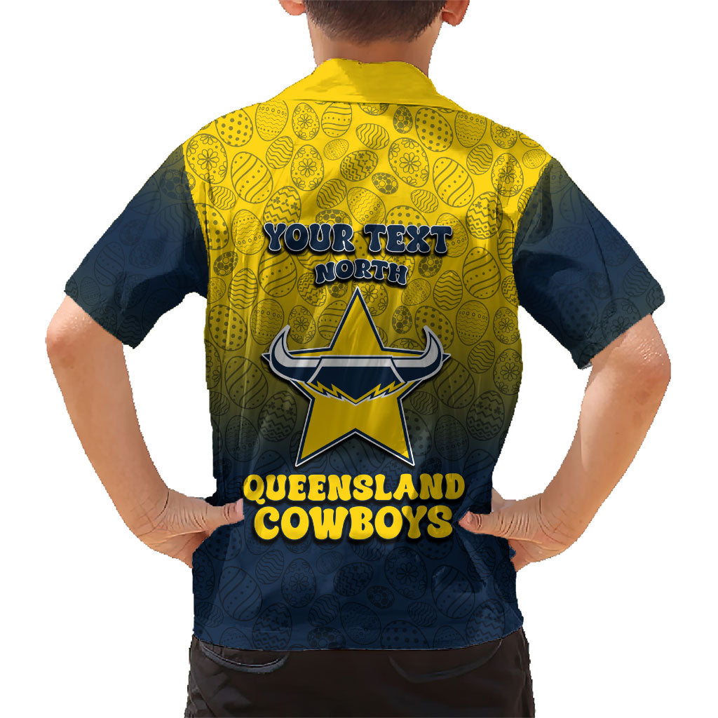 Personalized North Queensland Cowboys Hawaiian Shirt Easter Mascot - Colorful Eggs Cartoon Style