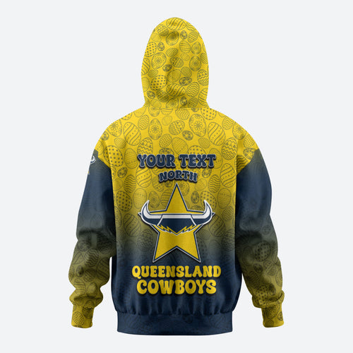 Personalized North Queensland Cowboys Hoodie Easter Mascot - Colorful Eggs Cartoon Style