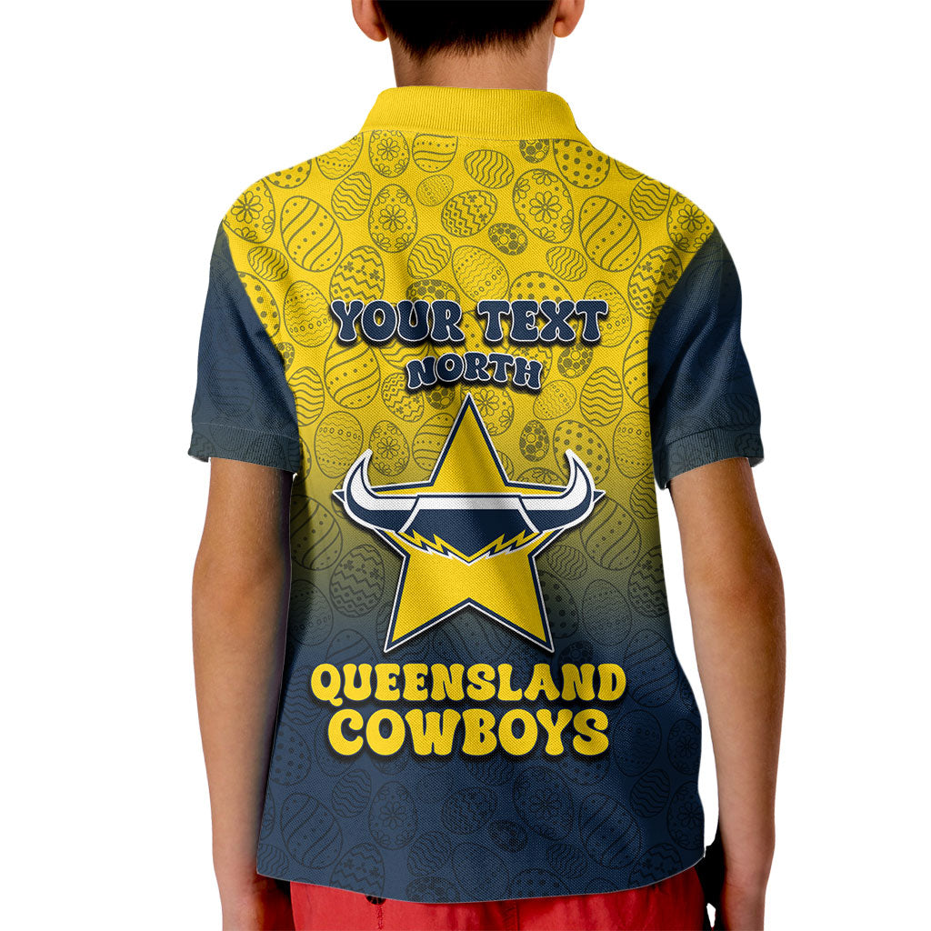 Personalized North Queensland Cowboys Kid Polo Shirt Easter Mascot - Colorful Eggs Cartoon Style