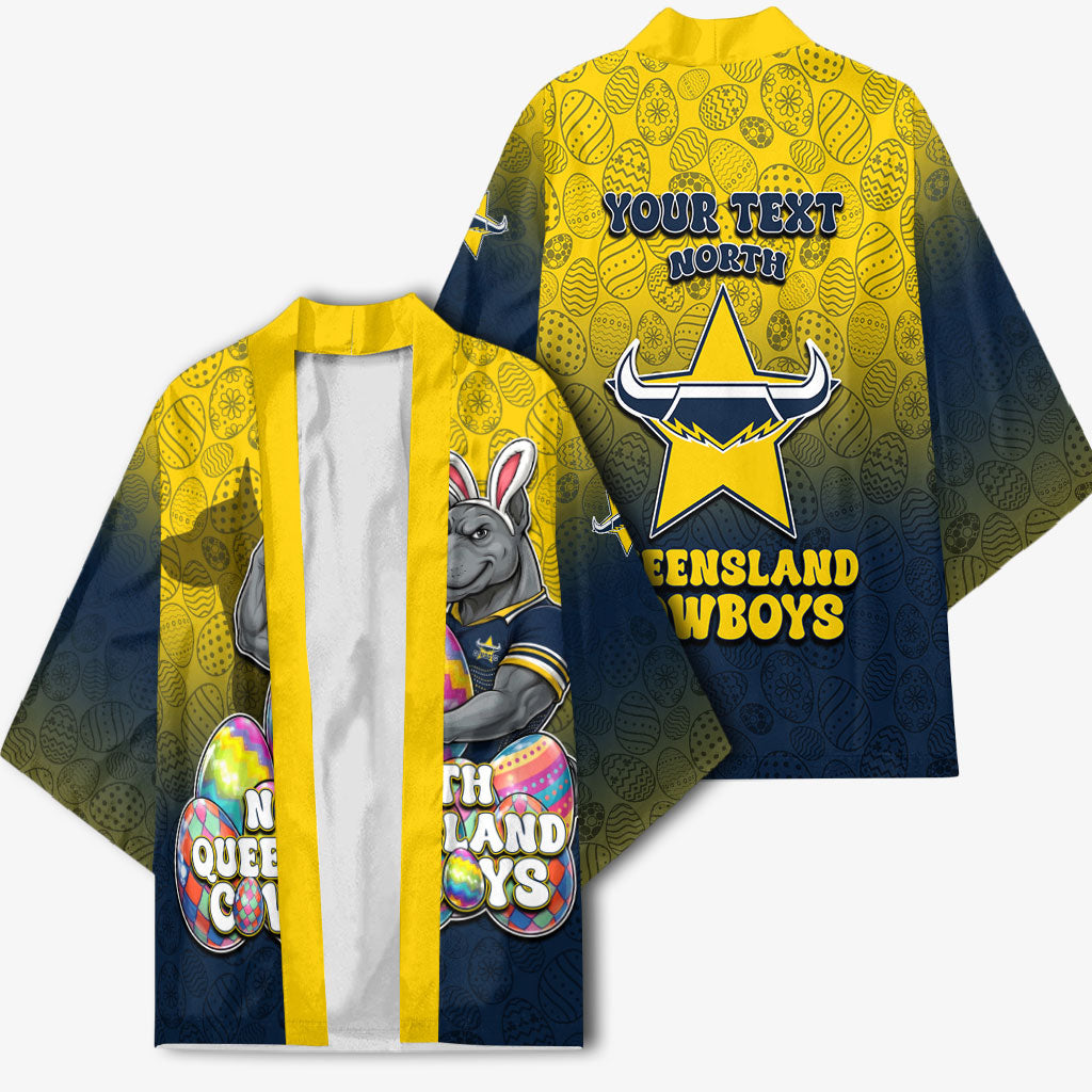 Personalized North Queensland Cowboys Kimono Easter Mascot - Colorful Eggs Cartoon Style