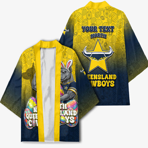 Personalized North Queensland Cowboys Kimono Easter Mascot - Colorful Eggs Cartoon Style