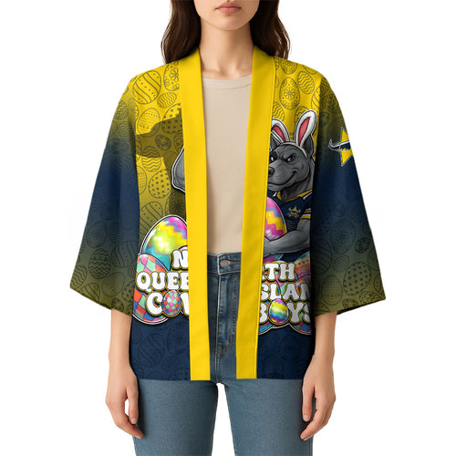 Personalized North Queensland Cowboys Kimono Easter Mascot - Colorful Eggs Cartoon Style
