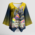 Personalized North Queensland Cowboys Kimono Sleeve Blouse Easter Mascot - Colorful Eggs Cartoon Style