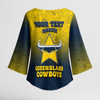 Personalized North Queensland Cowboys Kimono Sleeve Blouse Easter Mascot - Colorful Eggs Cartoon Style