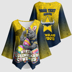 Personalized North Queensland Cowboys Kimono Sleeve Blouse Easter Mascot - Colorful Eggs Cartoon Style