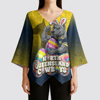 Personalized North Queensland Cowboys Kimono Sleeve Blouse Easter Mascot - Colorful Eggs Cartoon Style