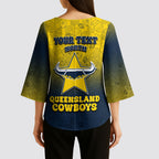 Personalized North Queensland Cowboys Kimono Sleeve Blouse Easter Mascot - Colorful Eggs Cartoon Style