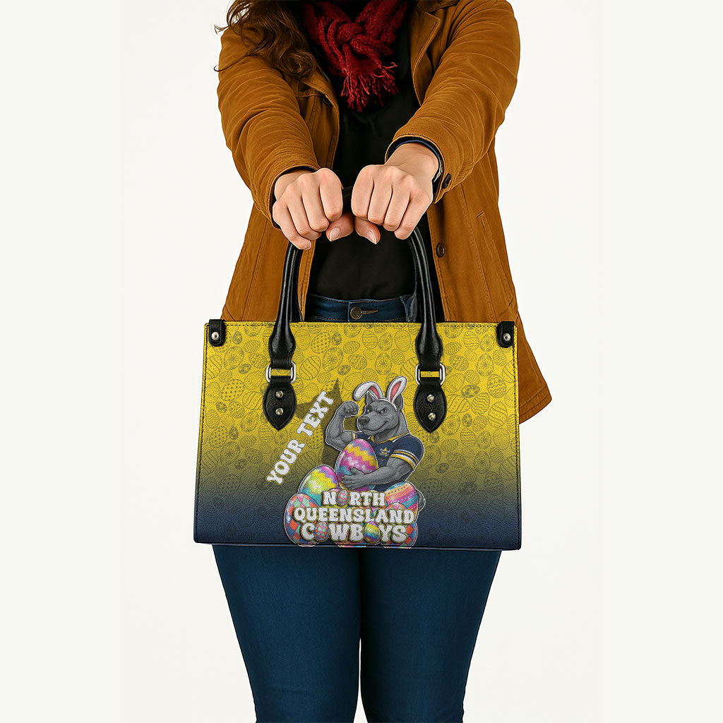 Personalized North Queensland Cowboys Leather Bag Easter Mascot - Colorful Eggs Cartoon Style