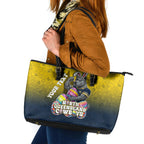 Personalized North Queensland Cowboys Leather Tote Bag Easter Mascot - Colorful Eggs Cartoon Style