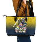 Personalized North Queensland Cowboys Leather Tote Bag Easter Mascot - Colorful Eggs Cartoon Style