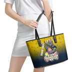 Personalized North Queensland Cowboys Leather Tote Bag Easter Mascot - Colorful Eggs Cartoon Style