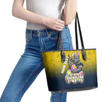 Personalized North Queensland Cowboys Leather Tote Bag Easter Mascot - Colorful Eggs Cartoon Style