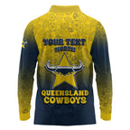 Personalized North Queensland Cowboys Long Sleeve Polo Shirt Easter Mascot - Colorful Eggs Cartoon Style