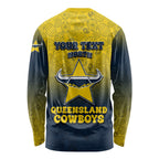 Personalized North Queensland Cowboys Long Sleeve Shirt Easter Mascot - Colorful Eggs Cartoon Style