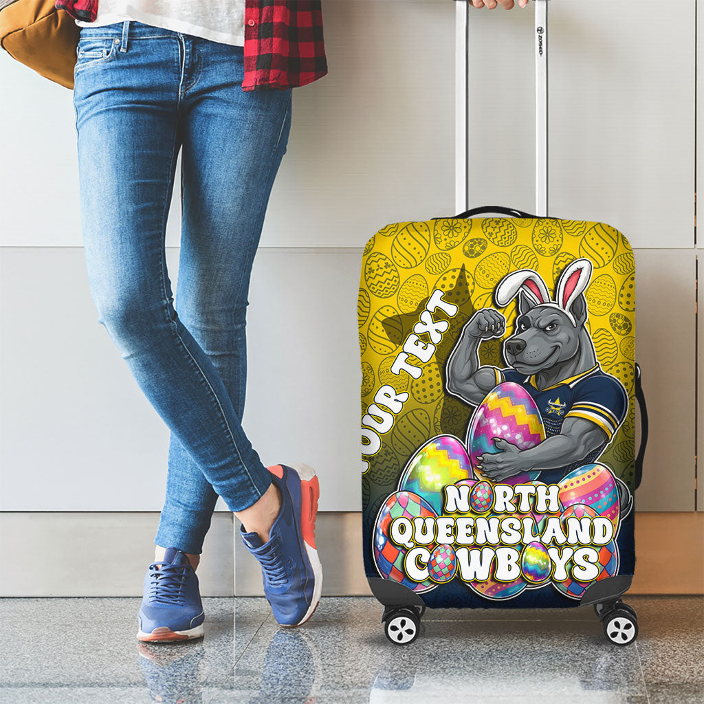 Personalized North Queensland Cowboys Luggage Cover Easter Mascot - Colorful Eggs Cartoon Style