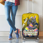 Personalized North Queensland Cowboys Luggage Cover Easter Mascot - Colorful Eggs Cartoon Style