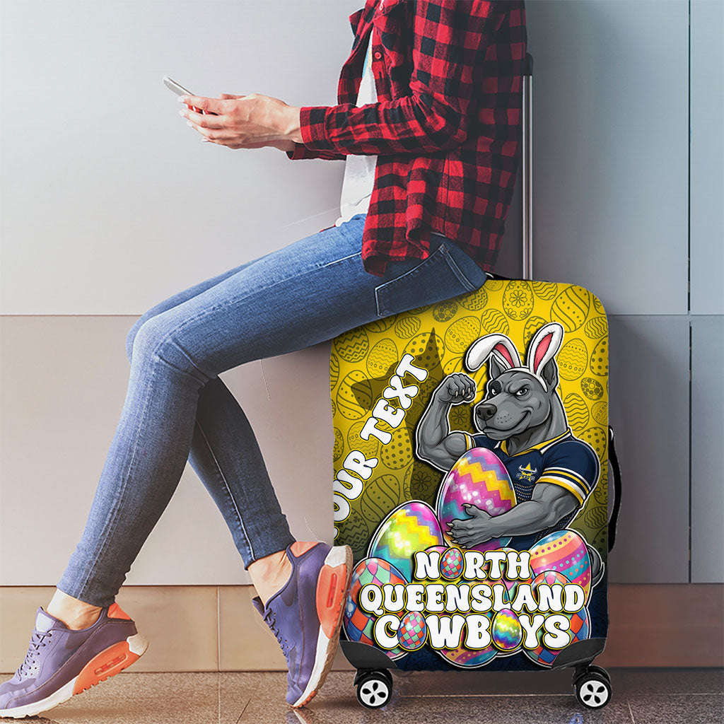 Personalized North Queensland Cowboys Luggage Cover Easter Mascot - Colorful Eggs Cartoon Style