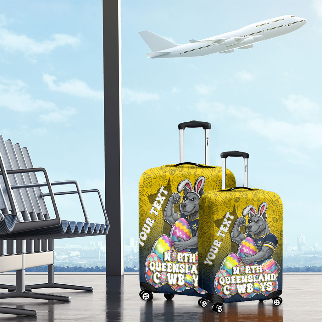 Personalized North Queensland Cowboys Luggage Cover Easter Mascot - Colorful Eggs Cartoon Style