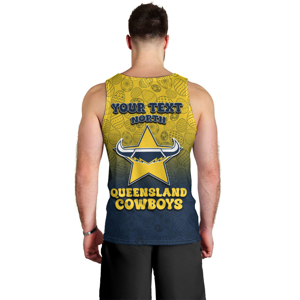 Personalized North Queensland Cowboys Men Tank Top Easter Mascot - Colorful Eggs Cartoon Style