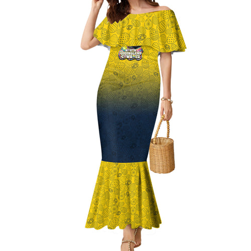 Personalized North Queensland Cowboys Mermaid Dress Easter Mascot - Colorful Eggs Cartoon Style
