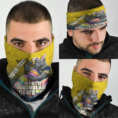Personalized North Queensland Cowboys Neck Gaiter Easter Mascot - Colorful Eggs Cartoon Style