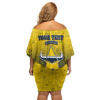 Personalized North Queensland Cowboys Off Shoulder Short Dress Easter Mascot - Colorful Eggs Cartoon Style