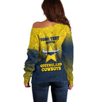 Personalized North Queensland Cowboys Off Shoulder Sweater Easter Mascot - Colorful Eggs Cartoon Style