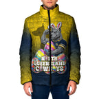 Personalized North Queensland Cowboys Padded Jacket Easter Mascot - Colorful Eggs Cartoon Style