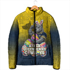 Personalized North Queensland Cowboys Padded Jacket Easter Mascot - Colorful Eggs Cartoon Style
