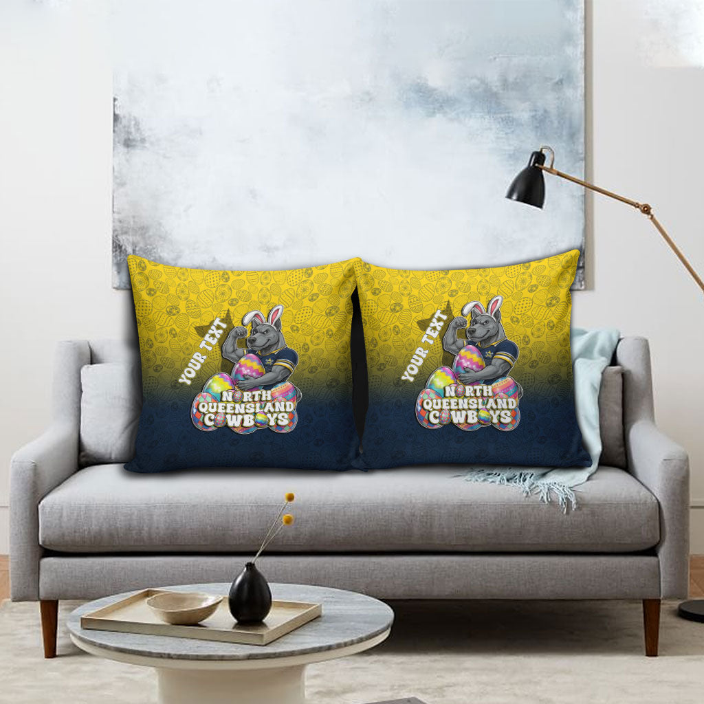 Personalized North Queensland Cowboys Pillow Cover Easter Mascot - Colorful Eggs Cartoon Style