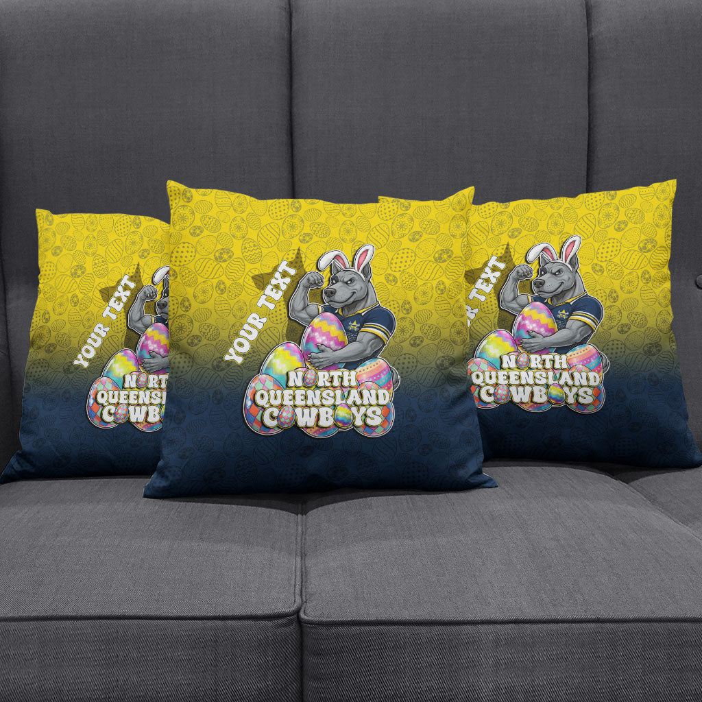 Personalized North Queensland Cowboys Pillow Cover Easter Mascot - Colorful Eggs Cartoon Style