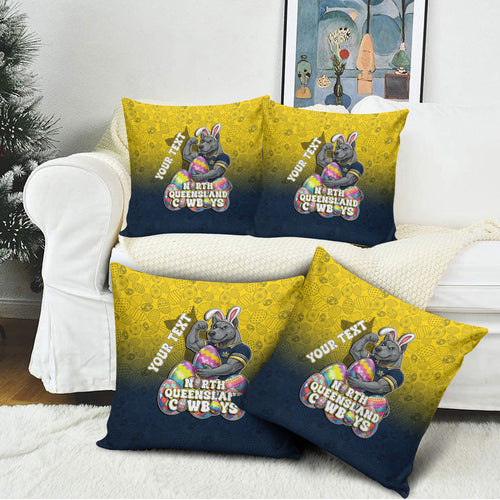 Personalized North Queensland Cowboys Pillow Cover Easter Mascot - Colorful Eggs Cartoon Style