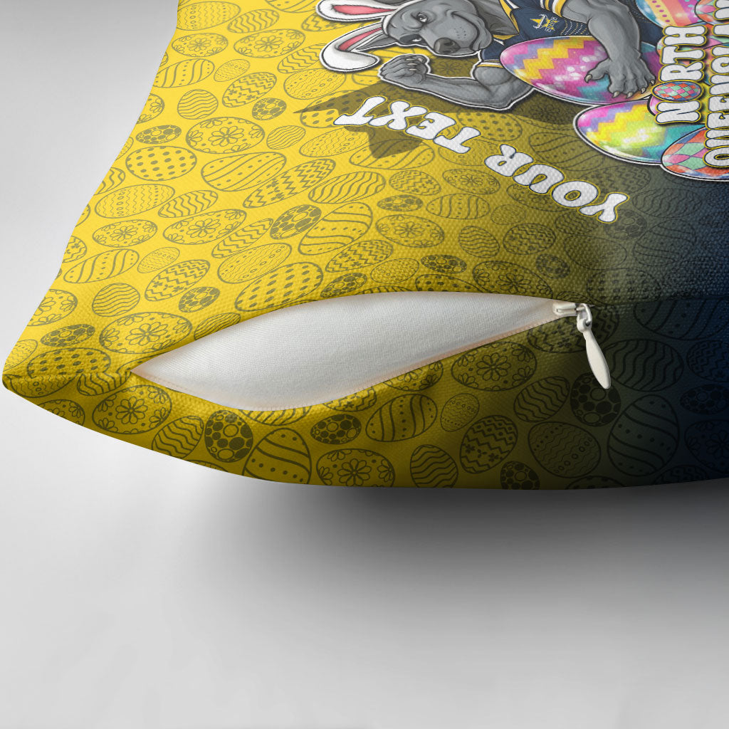 Personalized North Queensland Cowboys Pillow Cover Easter Mascot - Colorful Eggs Cartoon Style