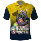 Personalized North Queensland Cowboys Polo Shirt Easter Mascot - Colorful Eggs Cartoon Style