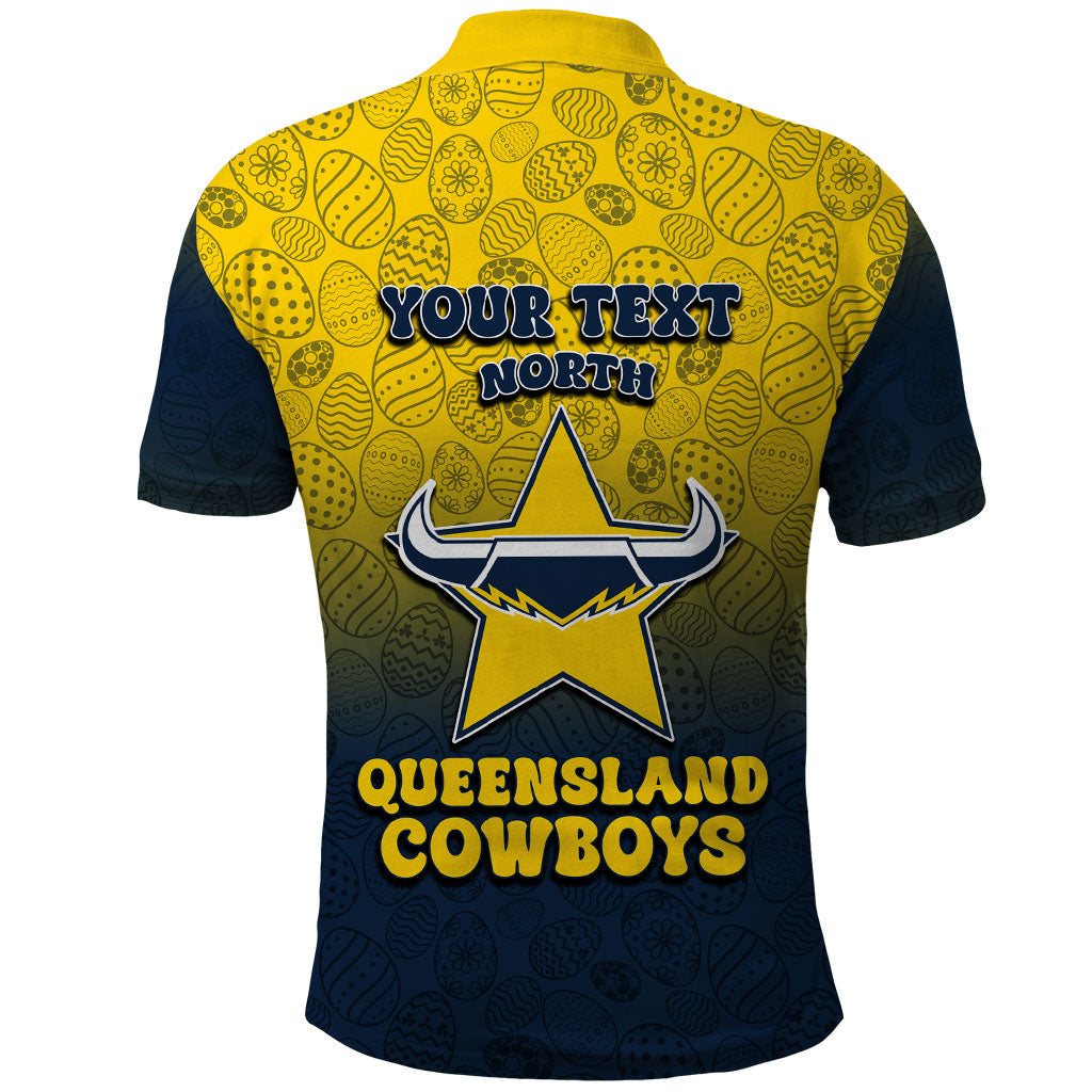 Personalized North Queensland Cowboys Polo Shirt Easter Mascot - Colorful Eggs Cartoon Style