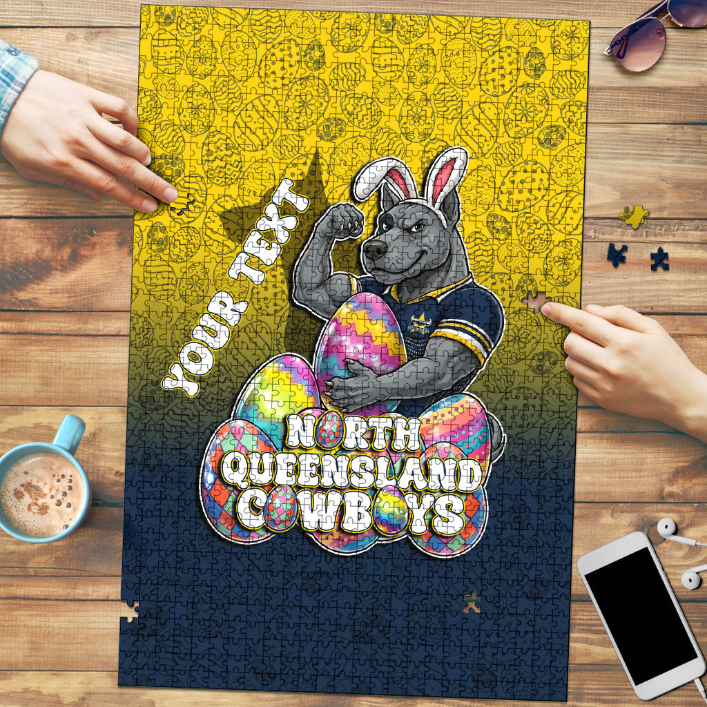 Personalized North Queensland Cowboys Puzzle Easter Mascot - Colorful Eggs Cartoon Style