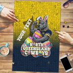 Personalized North Queensland Cowboys Puzzle Easter Mascot - Colorful Eggs Cartoon Style