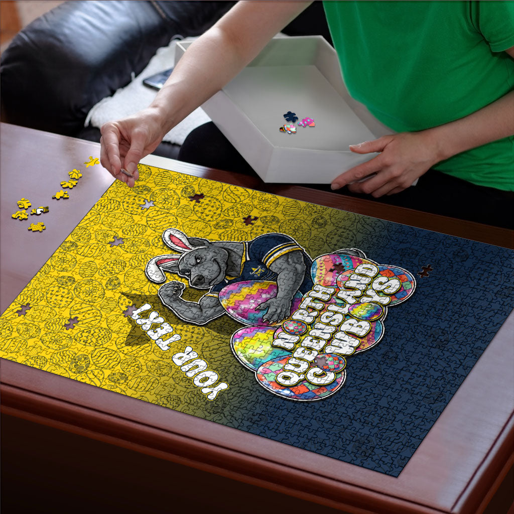 Personalized North Queensland Cowboys Puzzle Easter Mascot - Colorful Eggs Cartoon Style