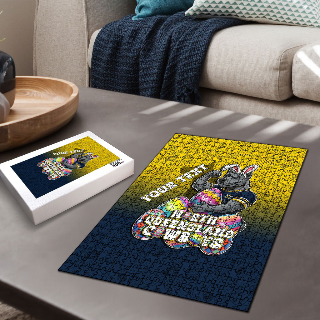 Personalized North Queensland Cowboys Puzzle Easter Mascot - Colorful Eggs Cartoon Style