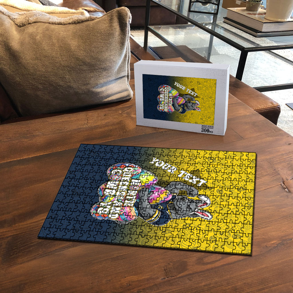 Personalized North Queensland Cowboys Puzzle Easter Mascot - Colorful Eggs Cartoon Style