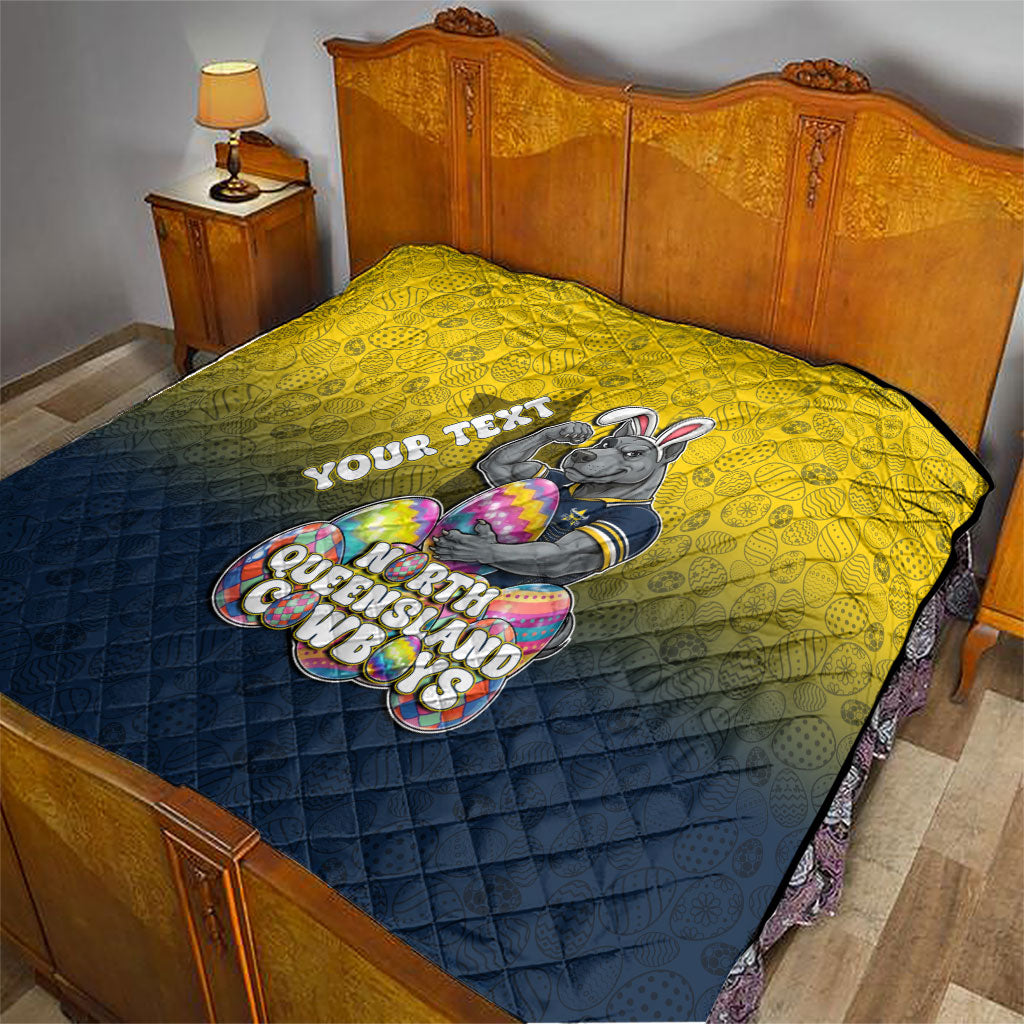 Personalized North Queensland Cowboys Quilt Easter Mascot - Colorful Eggs Cartoon Style