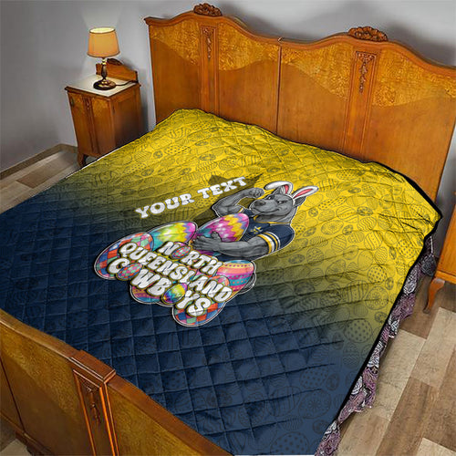 Personalized North Queensland Cowboys Quilt Easter Mascot - Colorful Eggs Cartoon Style