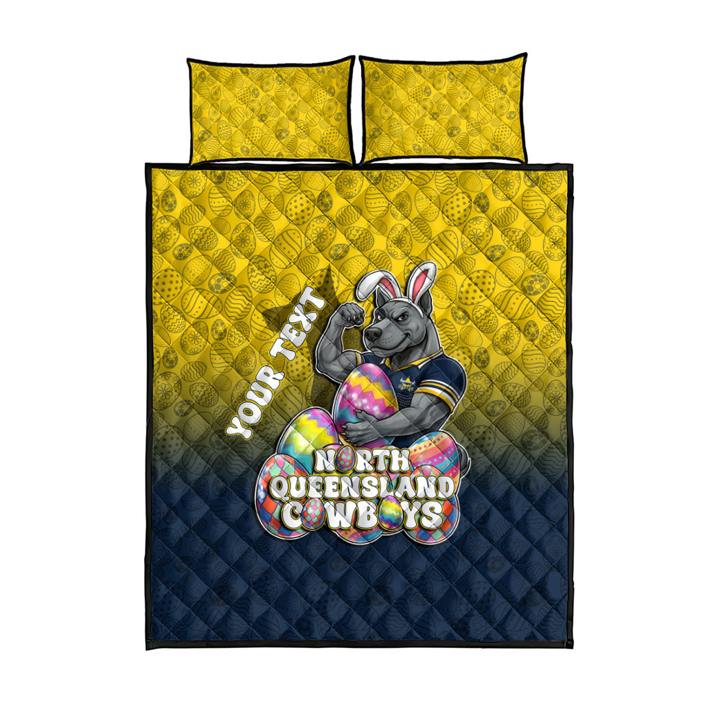Personalized North Queensland Cowboys Quilt Bed Set Easter Mascot - Colorful Eggs Cartoon Style