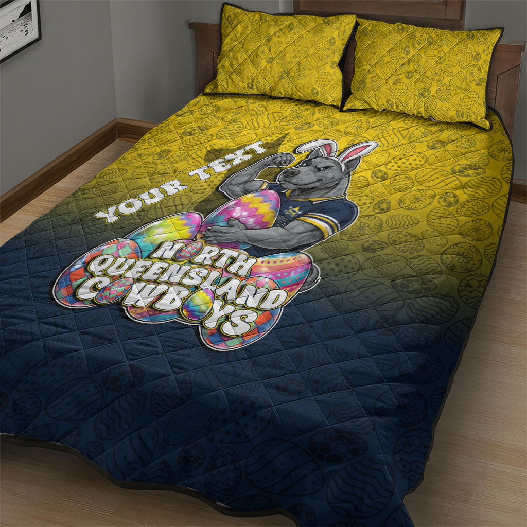 Personalized North Queensland Cowboys Quilt Bed Set Easter Mascot - Colorful Eggs Cartoon Style