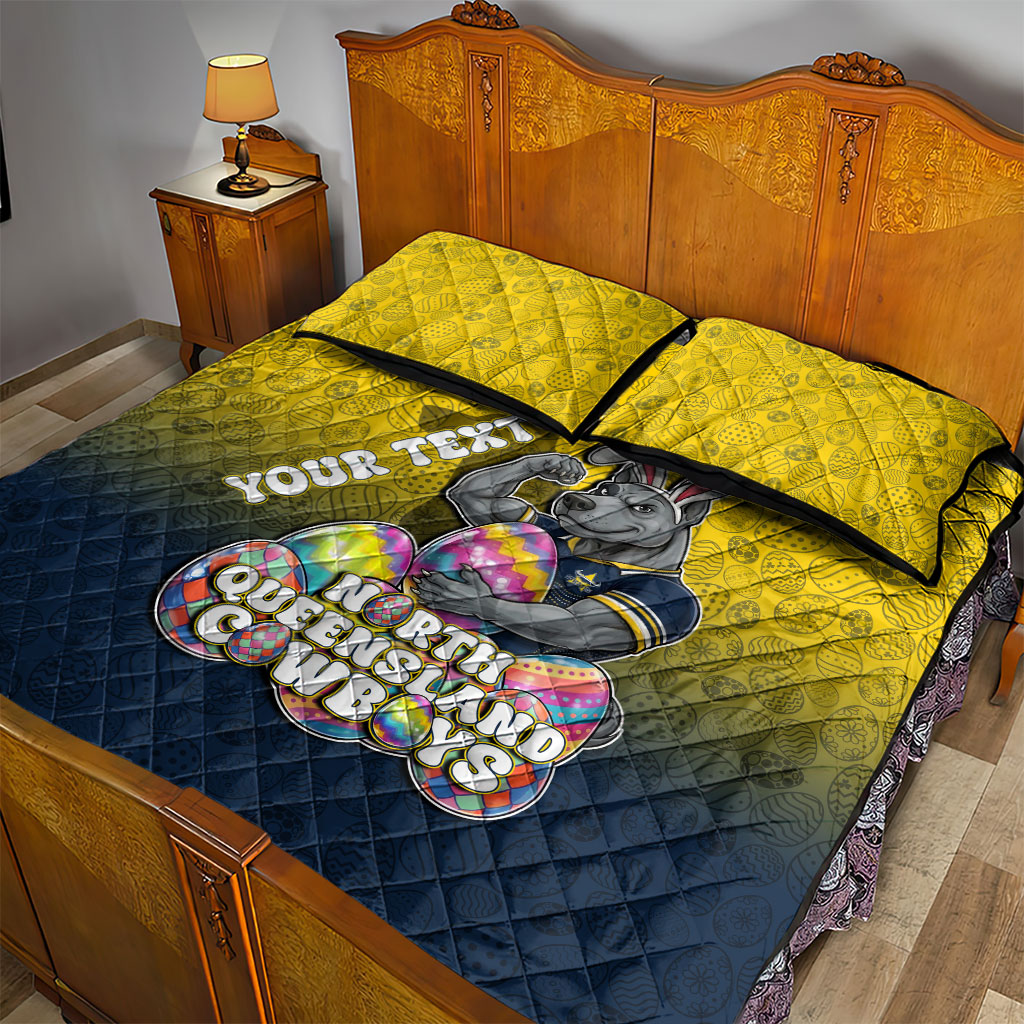 Personalized North Queensland Cowboys Quilt Bed Set Easter Mascot - Colorful Eggs Cartoon Style