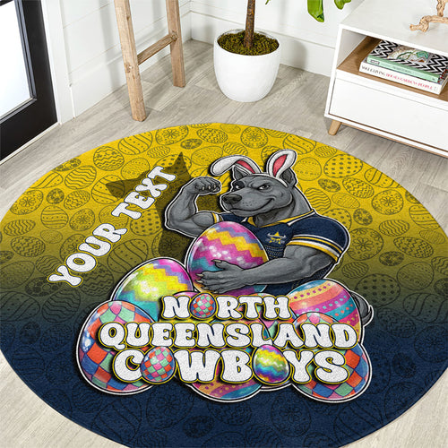 Personalized North Queensland Cowboys Round Carpet Easter Mascot - Colorful Eggs Cartoon Style