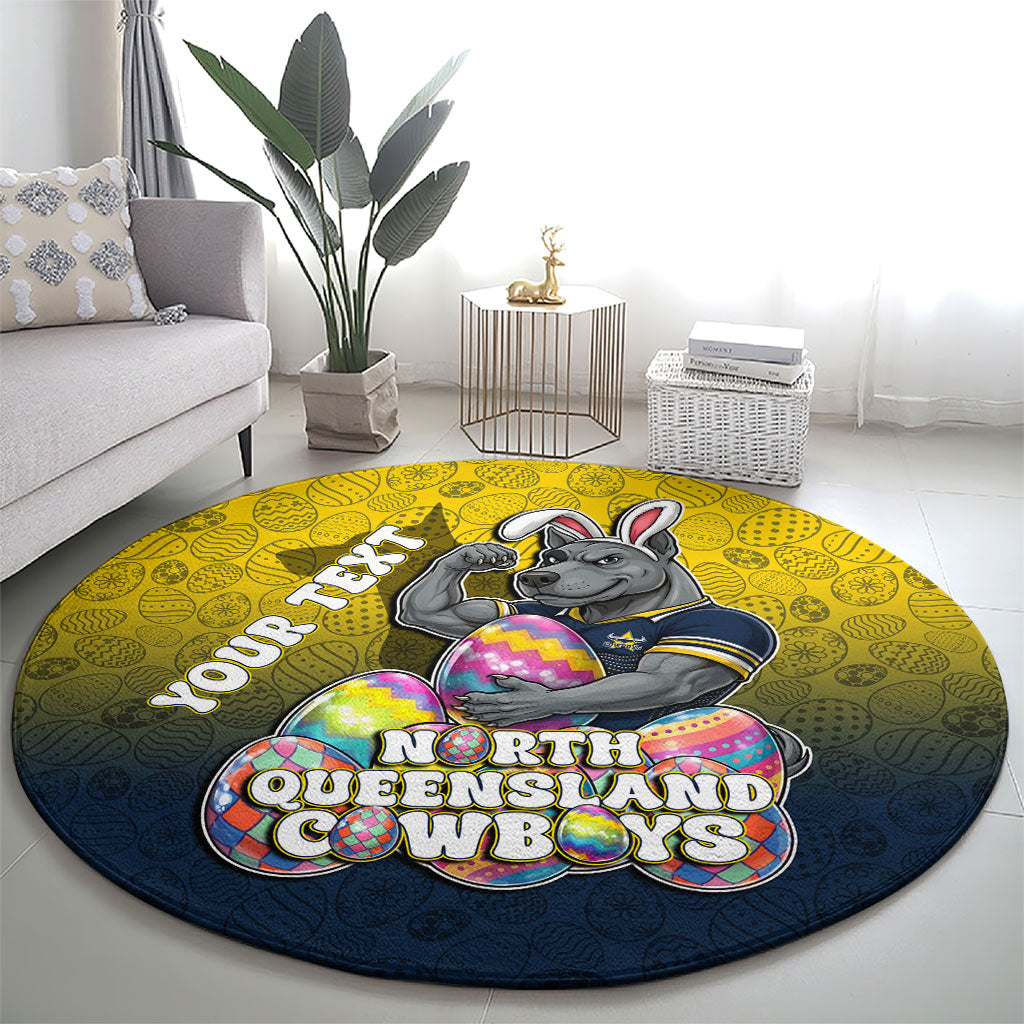 Personalized North Queensland Cowboys Round Carpet Easter Mascot - Colorful Eggs Cartoon Style